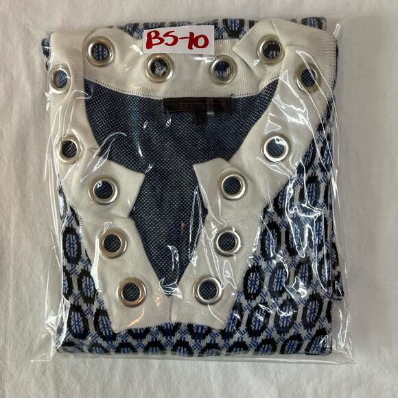 Fontana Geometric Sweater Dress Tunic Silver Eyelet Ring Fitted Size L Office - Picture 9 of 9